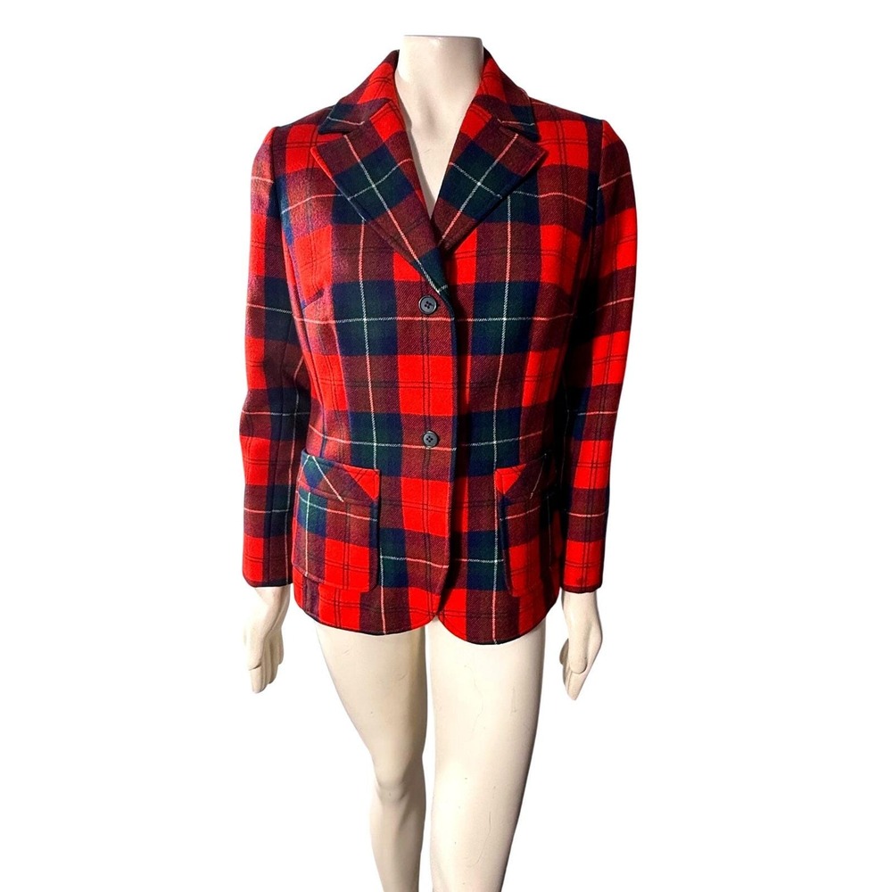 Pendleton 100% Virgin Wool Blazer Red Tartan Plaid Vintage Jacket Women's 14